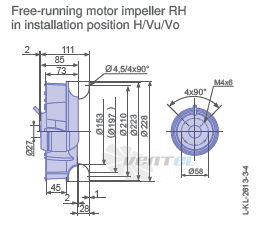 Ziehl-abegg RH22V-2EP.WC.2R габаритные и присоединительные размеры, диаметр, рабочее колесо