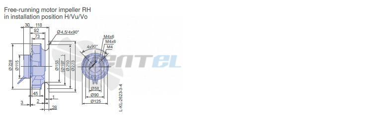 Ziehl-abegg RH22V-6IP.0B.2R габаритные и присоединительные размеры, диаметр, рабочее колесо