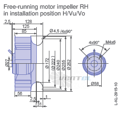 Ziehl-abegg RH25L-2EP.WD.1R габаритные и присоединительные размеры, диаметр, рабочее колесо