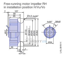 Ziehl-abegg RH25L-4EP.WA.1R габаритные и присоединительные размеры, диаметр, рабочее колесо