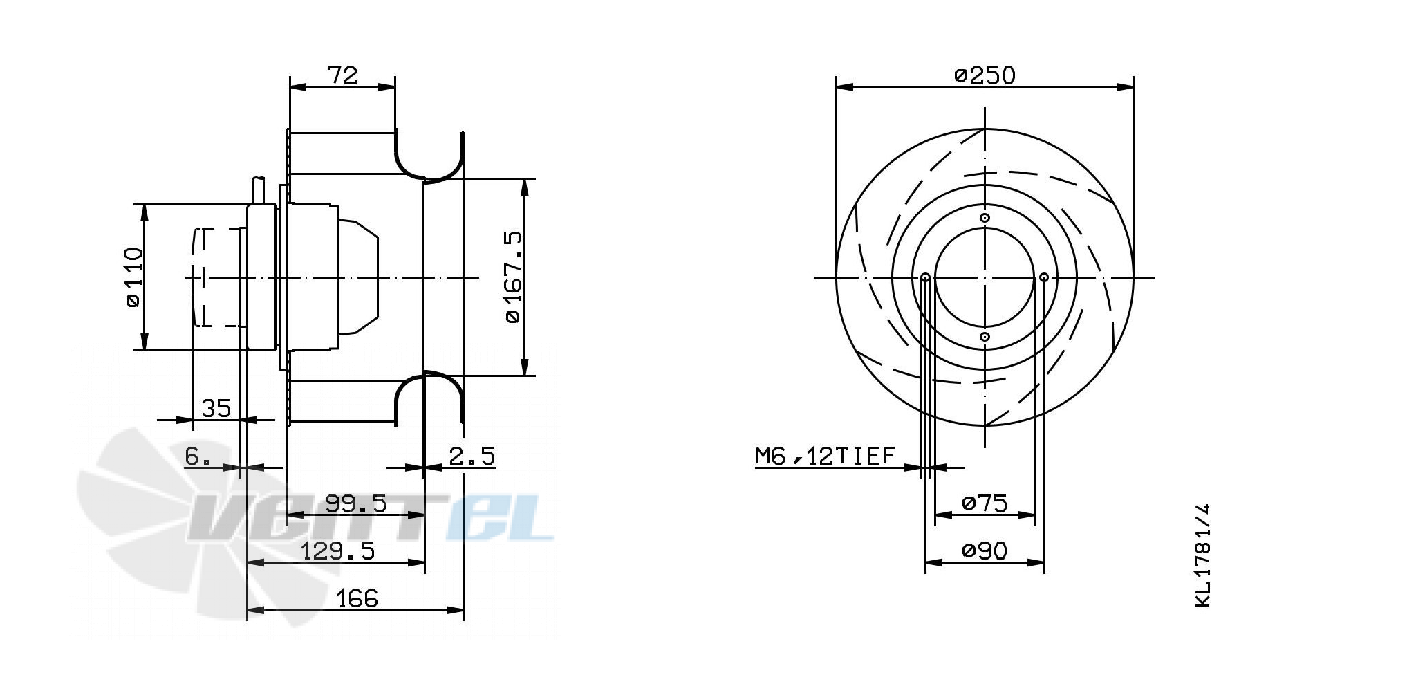 Габаритные и присоединительные размеры Ziehl-abegg RH25M-2EK.1E.2RR
