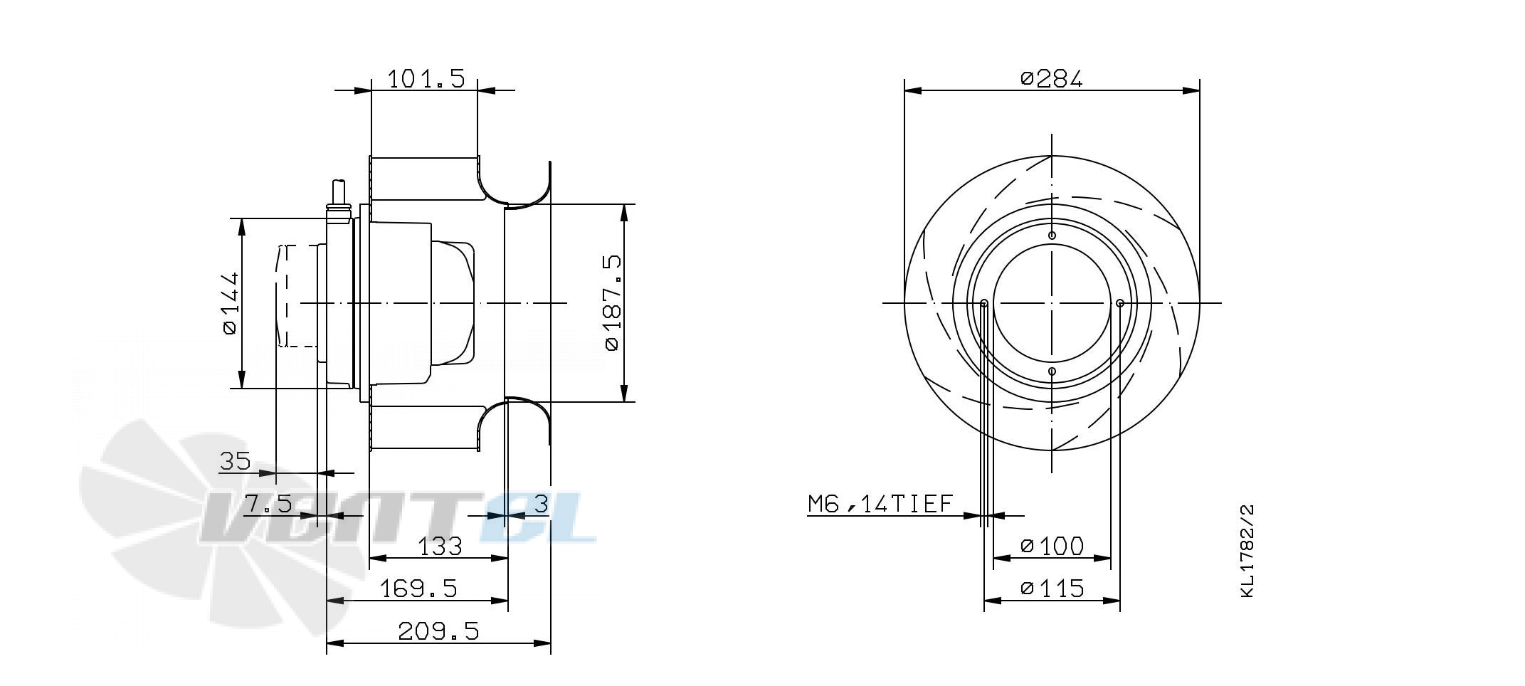 Габаритные и присоединительные размеры Ziehl-abegg RH28M-2EK.3F.1RR