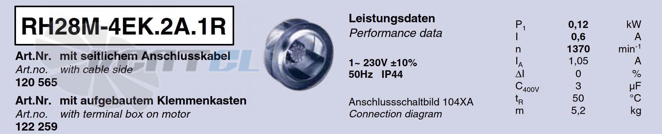 Характеристики Ziehl-abegg RH28M-4EK.2A.1R