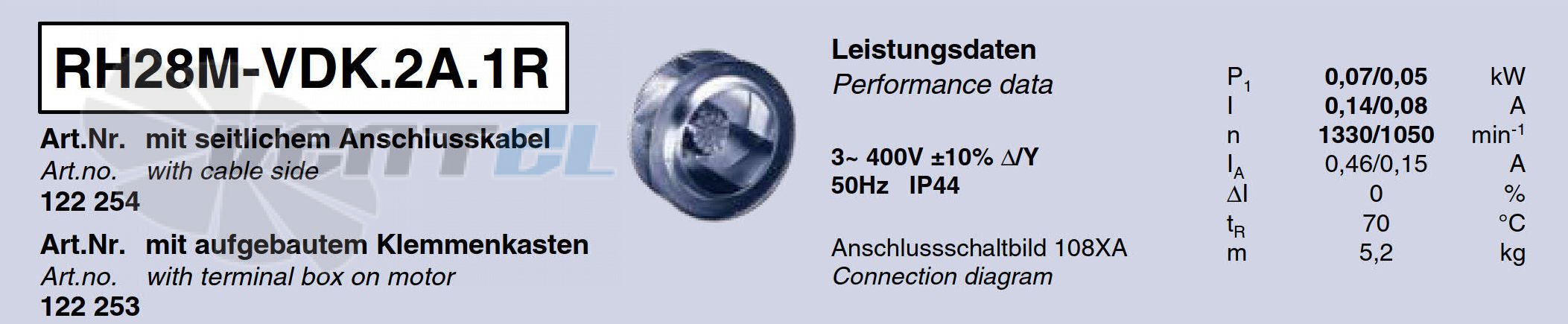 Характеристики Ziehl-abegg RH28M-VDK.2A.1R