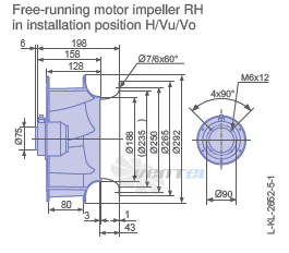 Ziehl-abegg RH28V-4DK.2A.1R габаритные и присоединительные размеры, диаметр, рабочее колесо