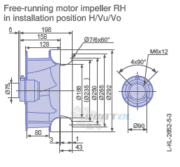 Ziehl-abegg RH28V-4EK.2A.1R габаритные и присоединительные размеры, диаметр, рабочее колесо