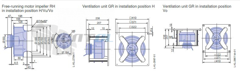 Ziehl-abegg GR28V-6IK.BF.1R габаритные и присоединительные размеры, диаметр, рабочее колесо