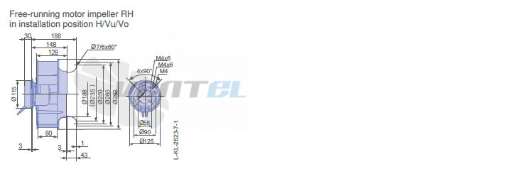 Ziehl-abegg RH28V-6IP.0E.1R габаритные и присоединительные размеры, диаметр, рабочее колесо