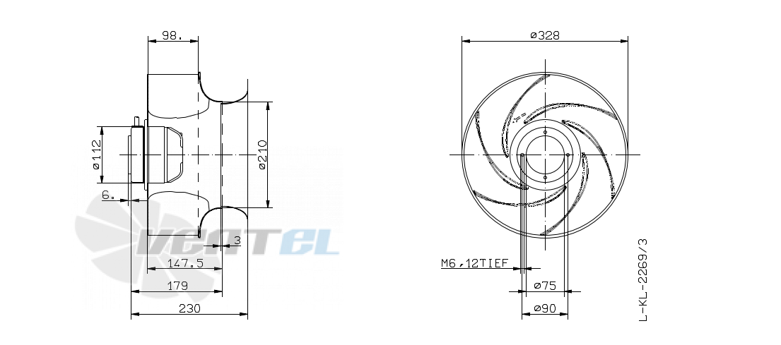 Габаритные и присоединительные размеры Ziehl-abegg RH31G-6DK.2A.1RR