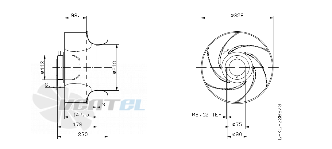 Габаритные и присоединительные размеры Ziehl-abegg RH31G-6EK.2A.1RR