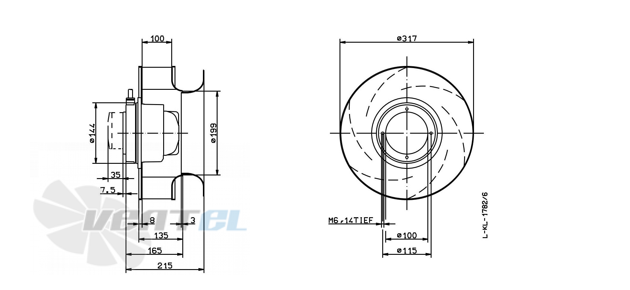 Габаритные и присоединительные размеры Ziehl-abegg RH31M-2DK.3I.1RR