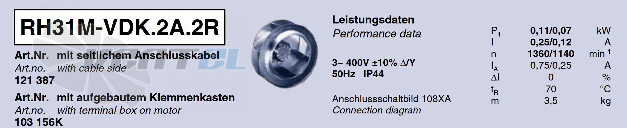 Характеристики Ziehl-abegg RH31M-VDK.2A.2R