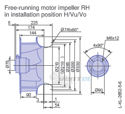 Ziehl-abegg RH31V-4DK.2C.1R габаритные и присоединительные размеры, диаметр, рабочее колесо