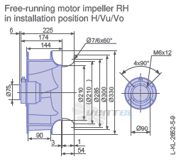 Ziehl-abegg RH31V-4EK.2F.1R габаритные и присоединительные размеры, диаметр, рабочее колесо