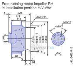Ziehl-abegg RH31V-6EK.2A.1R габаритные и присоединительные размеры, диаметр, рабочее колесо