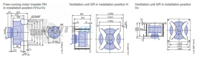 Ziehl-abegg GR31V-6IK.BF.1R габаритные и присоединительные размеры, диаметр, рабочее колесо