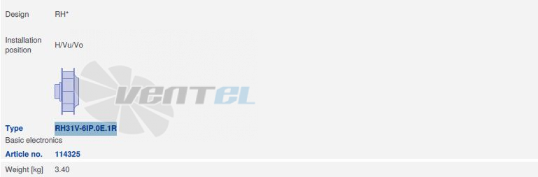 вентилятор RH31V-6IP.0E.1R исполнение, артикул,