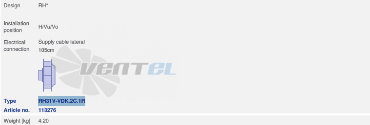 вентилятор RH31V-VDK.2C.1R исполнение, артикул,