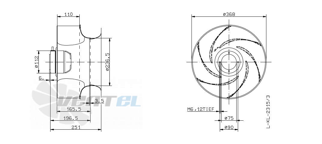 Габаритные и присоединительные размеры Ziehl-abegg RH35G-4DK.2F.1RR