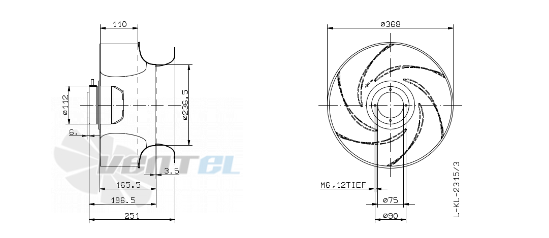 Габаритные и присоединительные размеры Ziehl-abegg RH35G-4EK.2F.1RR