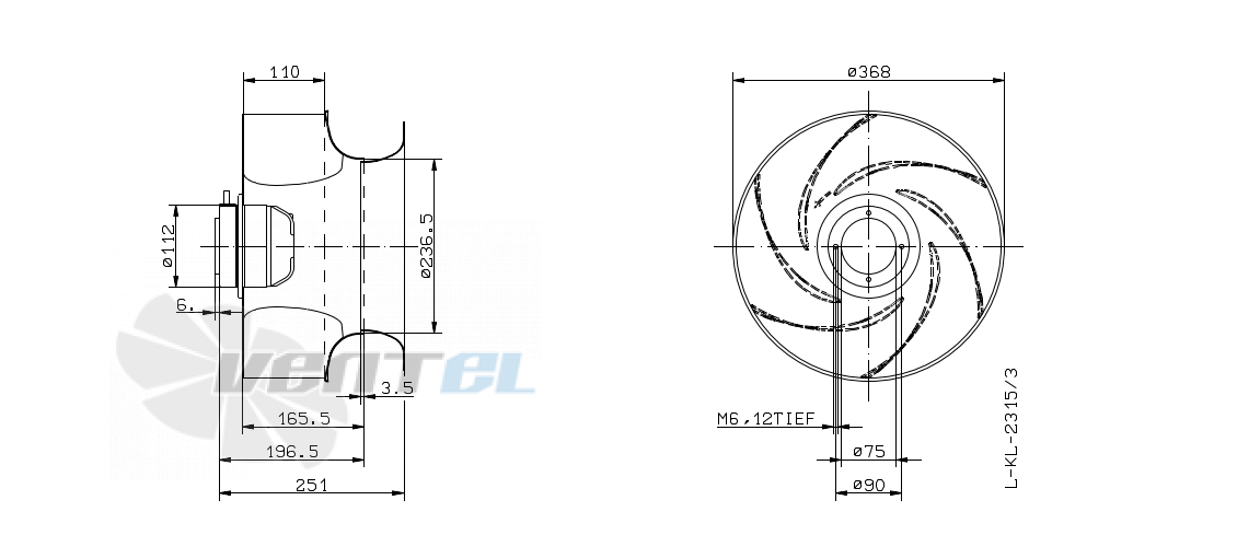 Габаритные и присоединительные размеры Ziehl-abegg RH35G-6EK.2C.1RR