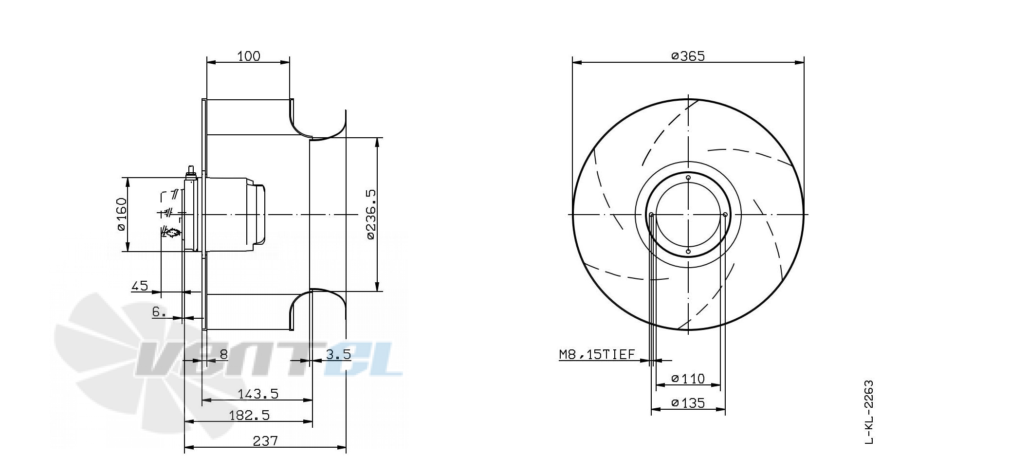 Габаритные и присоединительные размеры Ziehl-abegg RH35M-2DK.5L.3RR