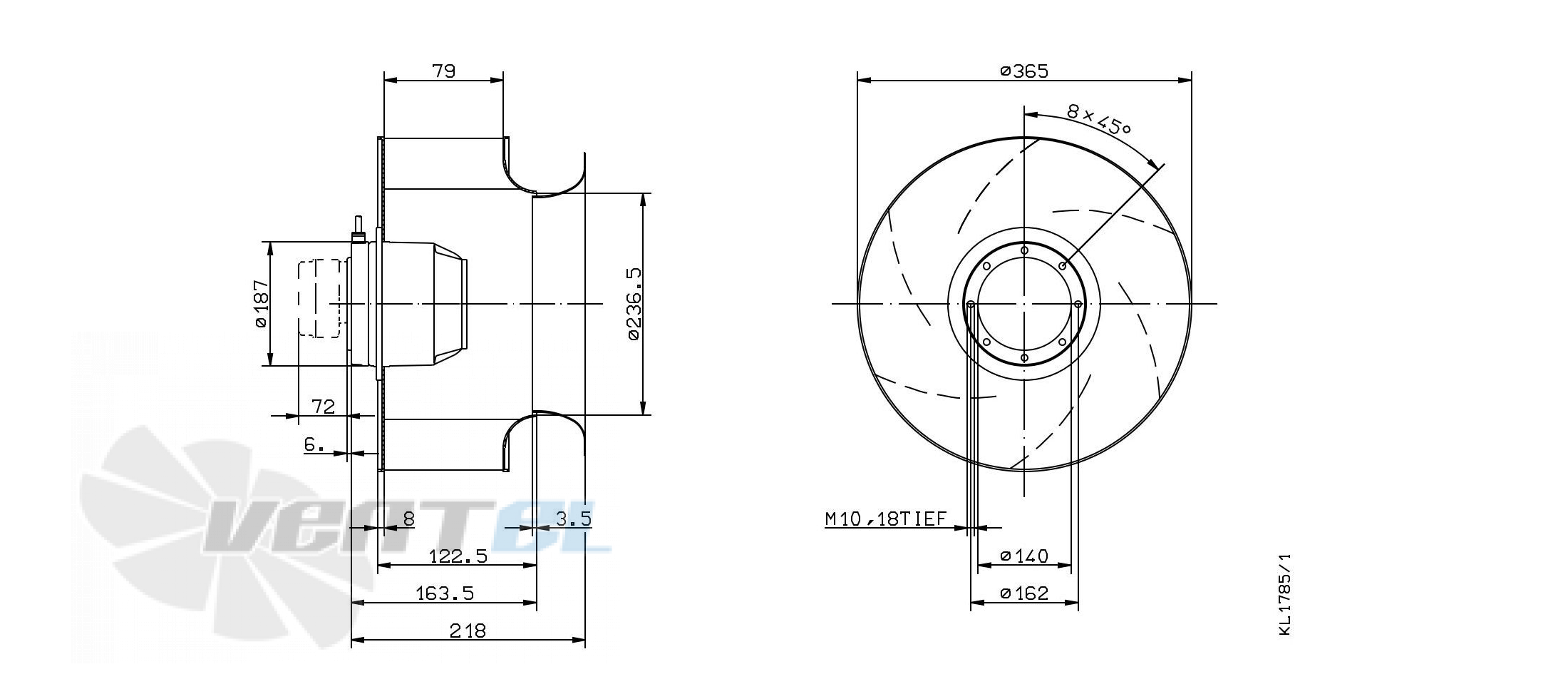 Габаритные и присоединительные размеры Ziehl-abegg RH35M-2DK.6F.2RR