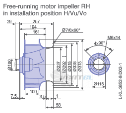 Ziehl-abegg RH35V-4DK.4A.1R габаритные и присоединительные размеры, диаметр, рабочее колесо