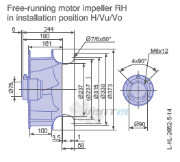 Ziehl-abegg RH35V-4EK.2F.1R габаритные и присоединительные размеры, диаметр, рабочее колесо