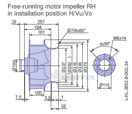 Ziehl-abegg RH35V-4EK.4F.1R габаритные и присоединительные размеры, диаметр, рабочее колесо