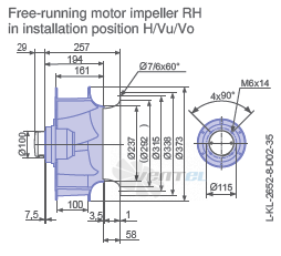 Ziehl-abegg RH35V-VDK.4A.1R габаритные и присоединительные размеры, диаметр, рабочее колесо