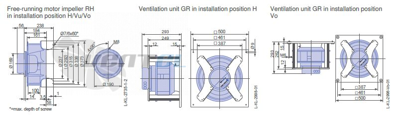 Ziehl-abegg GR35V-ZIK.DC.1R 1- фазный 220V габаритные и присоединительные размеры, диаметр, рабочее колесо