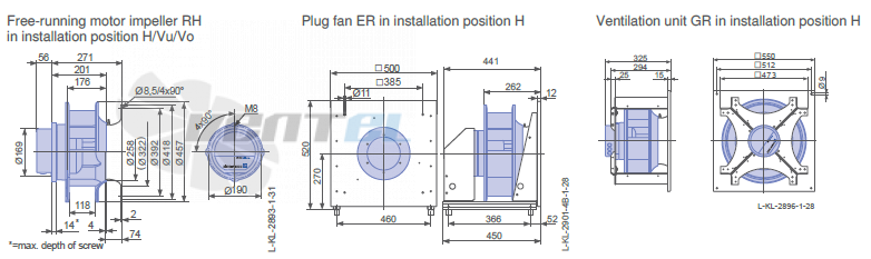 Ziehl-abegg ER40C-ZIK.DC.CR 1ф 220V габаритные и присоединительные размеры, диаметр, рабочее колесо