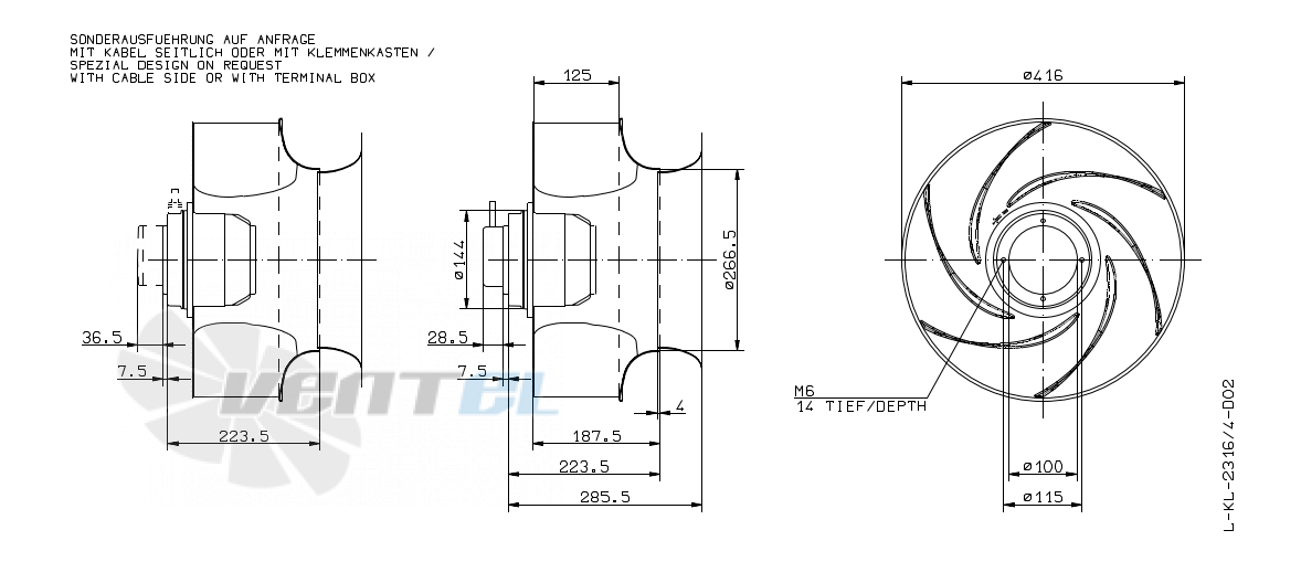 Габаритные и присоединительные размеры Ziehl-abegg RH40G-4EK.4F.1RR