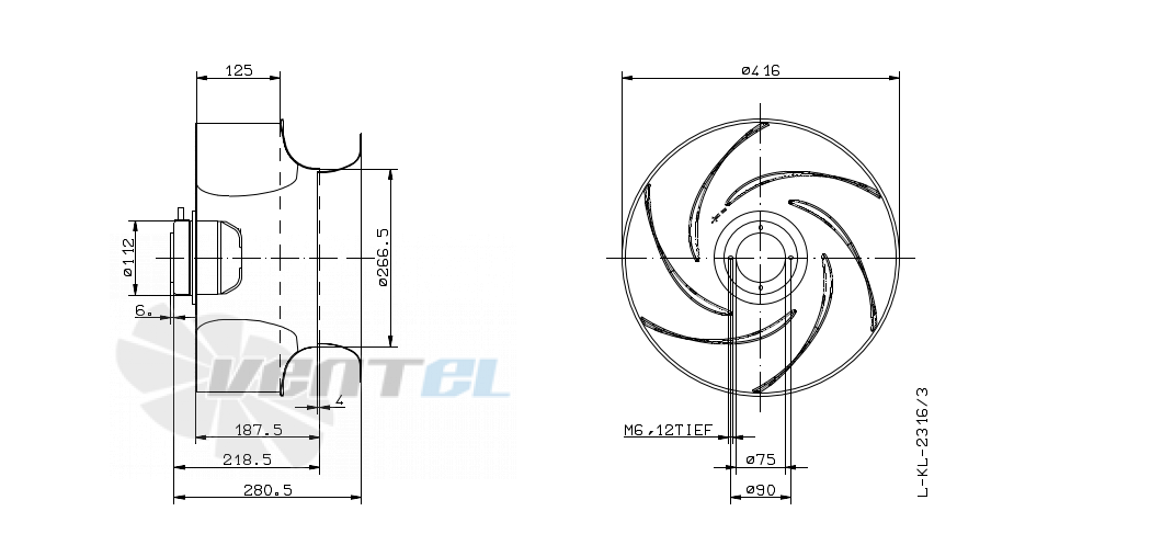 Габаритные и присоединительные размеры Ziehl-abegg RH40G-6EK.2F.1RR