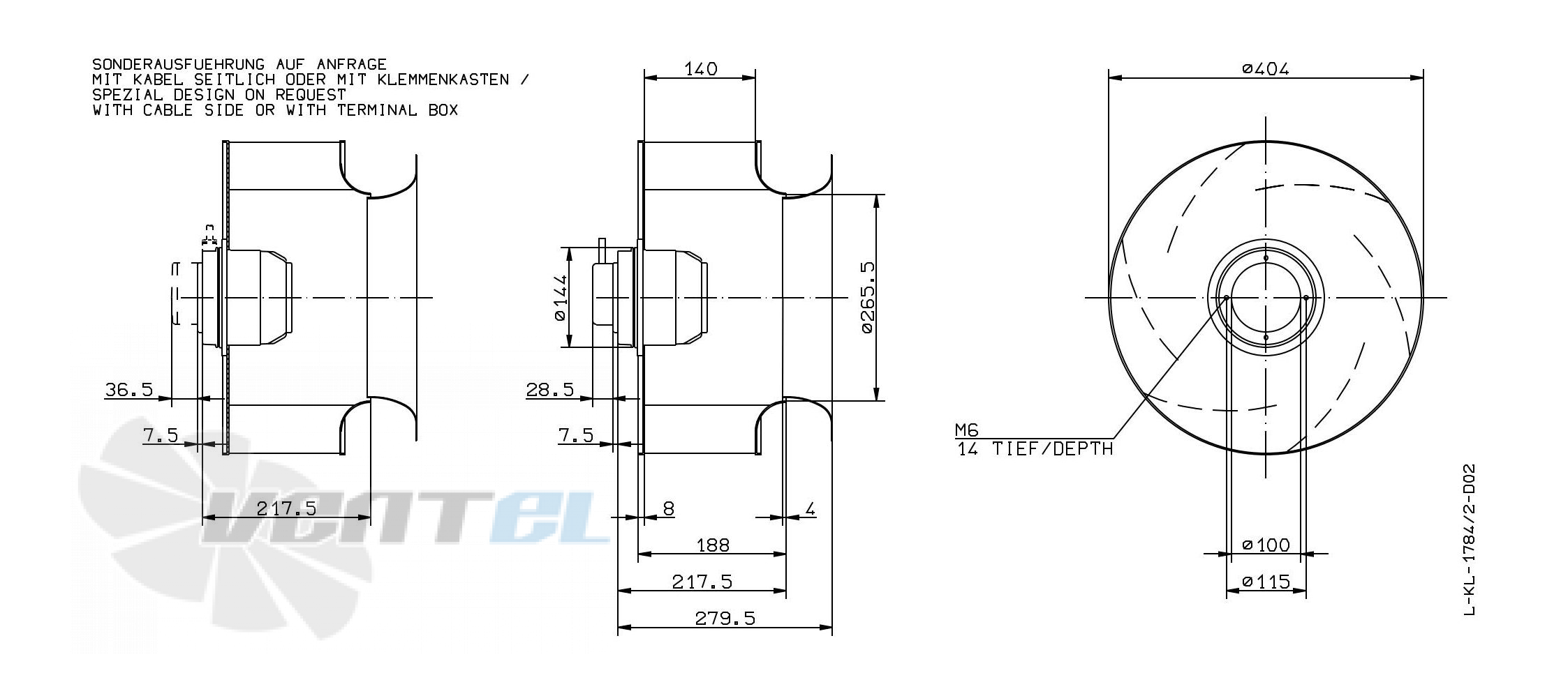 Габаритные и присоединительные размеры Ziehl-abegg RH40M-SDK.4A.1RR