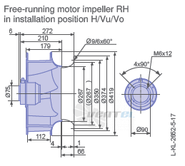 Ziehl-abegg RH40V-4DK.2F.1R габаритные и присоединительные размеры, диаметр, рабочее колесо