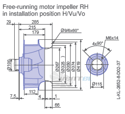 Ziehl-abegg RH40V-4EK.4I.1R габаритные и присоединительные размеры, диаметр, рабочее колесо