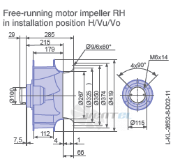 Ziehl-abegg RH40V-6DK.4A.1R габаритные и присоединительные размеры, диаметр, рабочее колесо