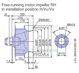 Ziehl-abegg RH40V-6EK.4C.1R габаритные и присоединительные размеры, диаметр, рабочее колесо