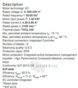 Вентилятор Ziehl-abegg GR40V-ZIK.DC.1R 3- фазный 220V цены, каталоги, прайсы