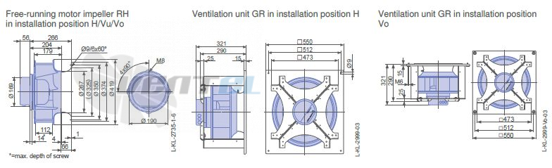 Ziehl-abegg GR40V-ZIK.DC.1R 3- фазный 220V габаритные и присоединительные размеры, диаметр, рабочее колесо