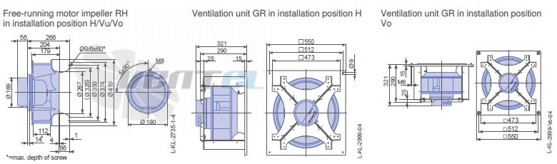 Ziehl-abegg RH40V-ZIK.DC.1R 3- фазный 380V габаритные и присоединительные размеры, диаметр, рабочее колесо