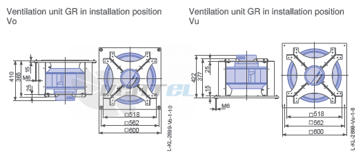 Ziehl-abegg GR45C-ZID.GG.CR 3ф 220V габаритные и присоединительные размеры, диаметр, рабочее колесо