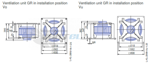 Ziehl-abegg GR45C-ZIK.GG.CR 3ф 220V габаритные и присоединительные размеры, диаметр, рабочее колесо