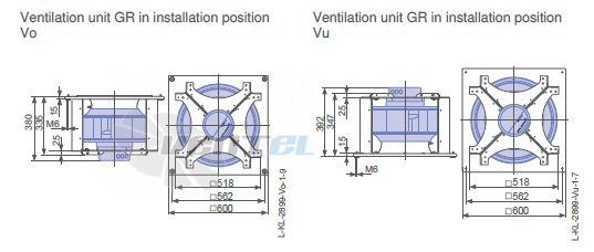 Ziehl-abegg RH45C-ZIK.GG.CR 3ф 380V габаритные и присоединительные размеры, диаметр, рабочее колесо