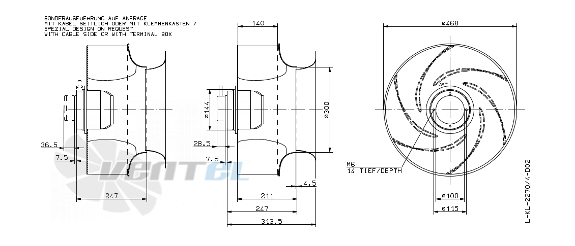 Габаритные и присоединительные размеры Ziehl-abegg RH45G-4DK.4I.1RR