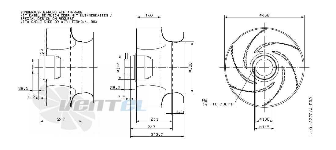 Габаритные и присоединительные размеры Ziehl-abegg RH45G-4EK.4I.1RR