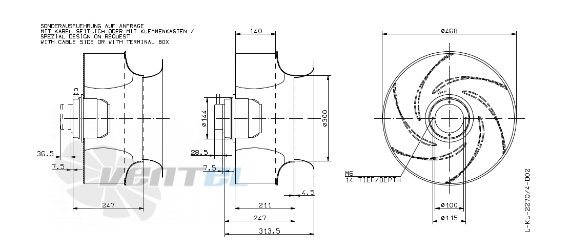 Габаритные и присоединительные размеры Ziehl-abeggRH45G-6DK.4F.1RR