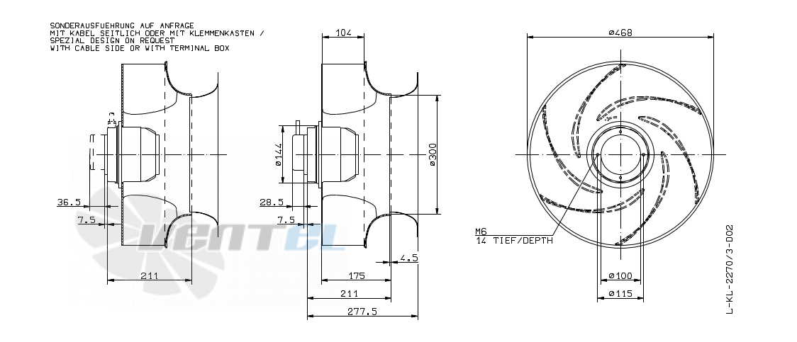 Габаритные и присоединительные размеры Ziehl-abegg RH45G-6DK.4F.2RR